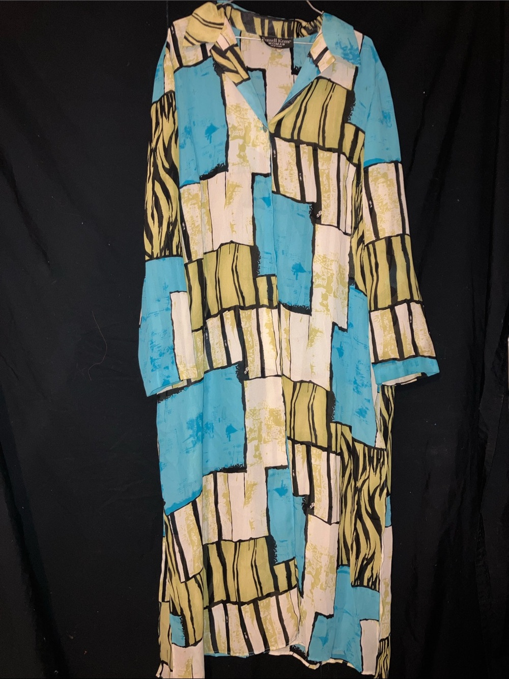Russell Kemp Aqua & Yellow Block Print Long Sleeve Dress
